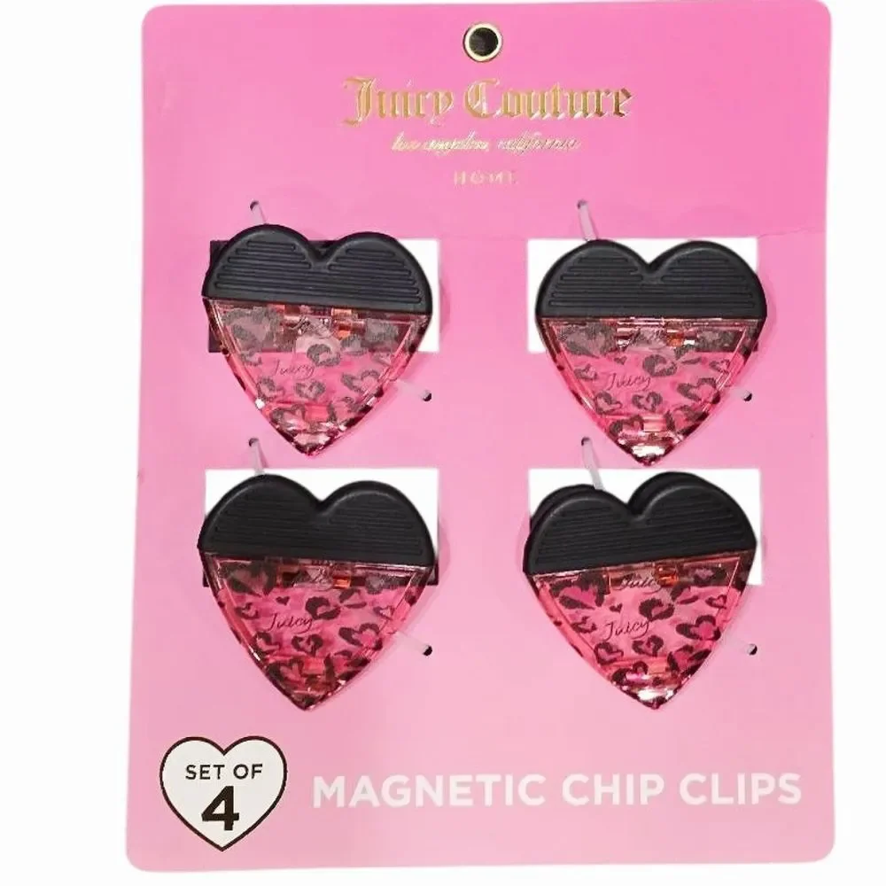 Juicy‎ Couture Home Pink Leopord Heart Logo Magnetic Chip Clips